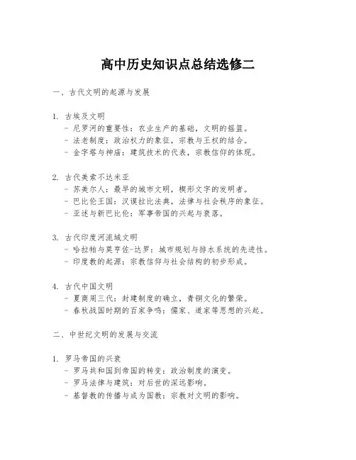 高中历史知识点总结选修二