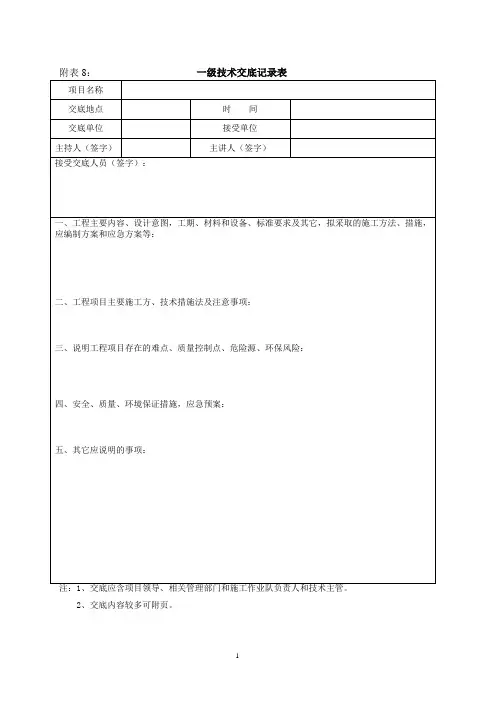 一级技术交底记录表