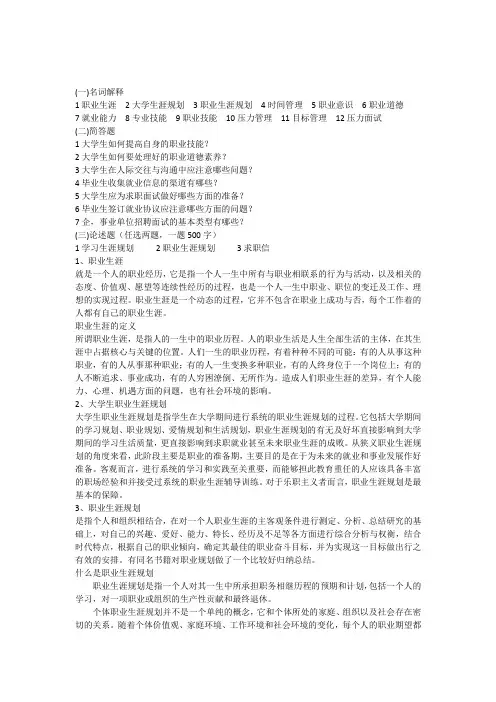 选修课“大学生职业生涯规划与就业指导”试题及答案