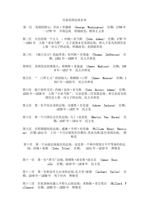 历届美国总统名单