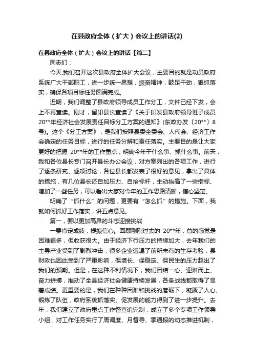 在县政府全体（扩大）会议上的讲话（2）
