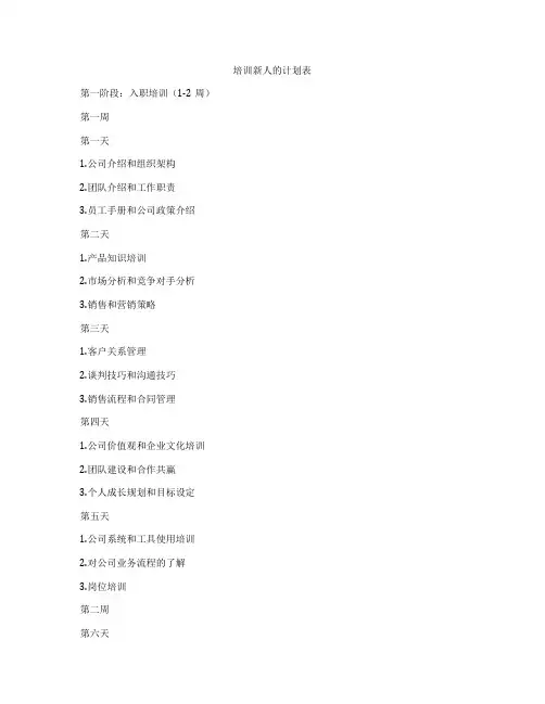 培训新人的计划表
