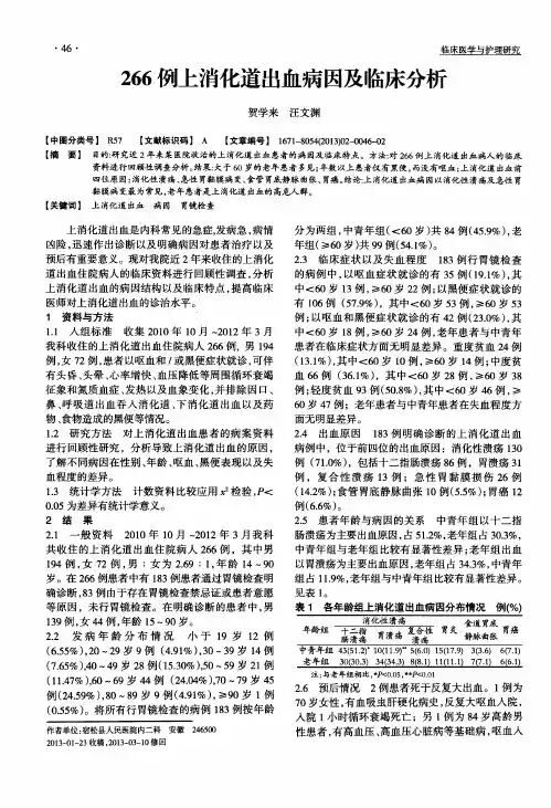 266例上消化道出血病因及临床分析