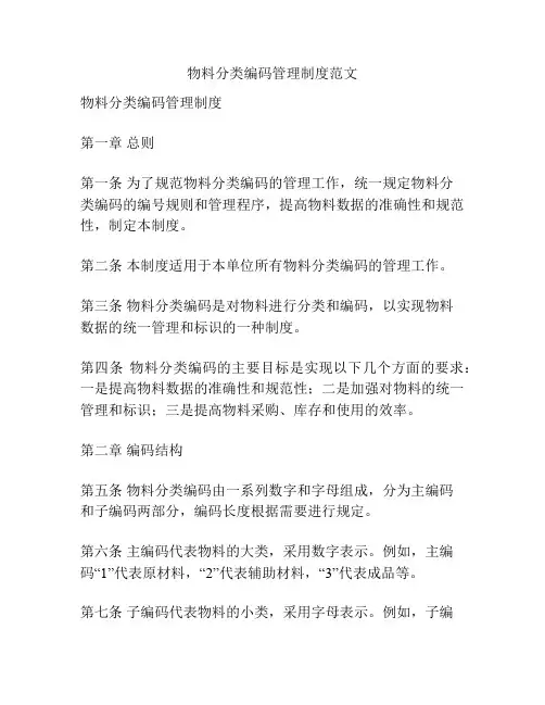 物料分类编码管理制度范文