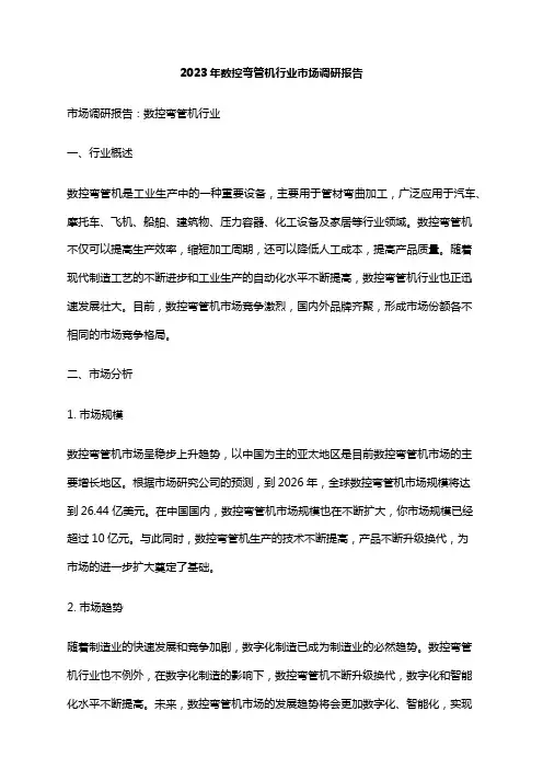 2023年数控弯管机行业市场调研报告