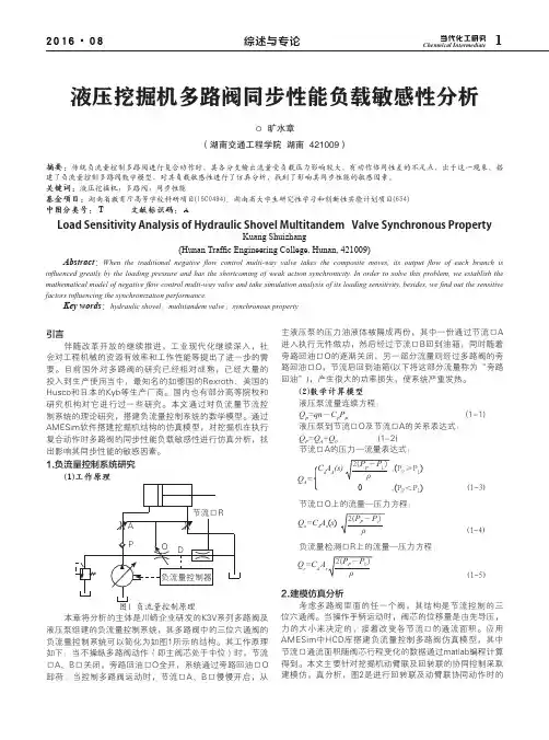 液压挖掘机多路阀同步性能负载敏感性分析