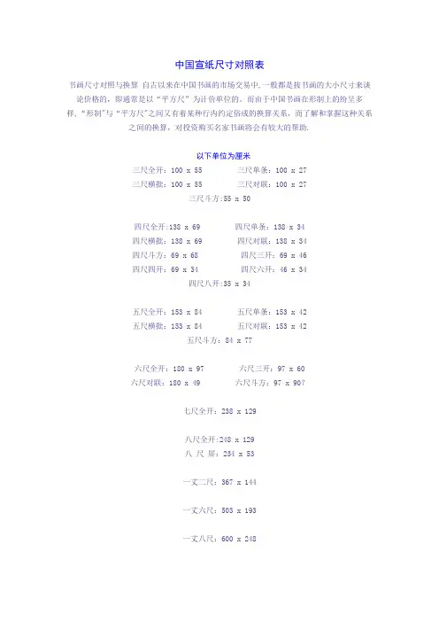 宣纸尺寸对照表及书法创作常用知识