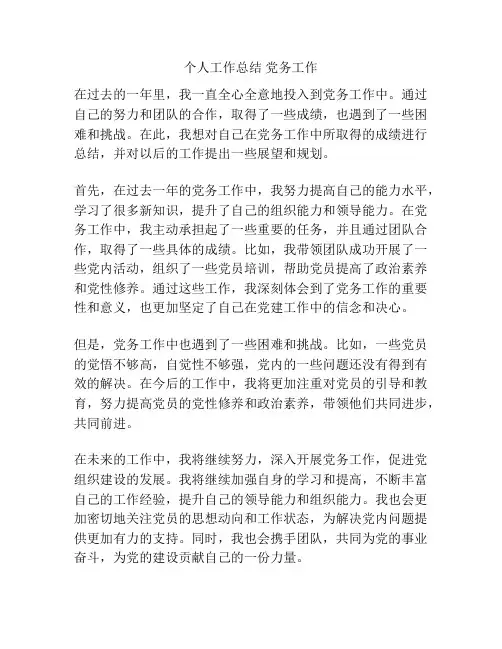 个人工作总结 党务工作