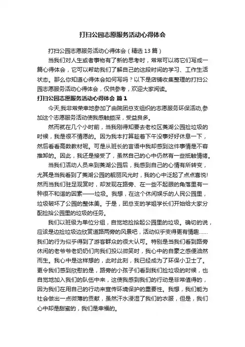 打扫公园志愿服务活动心得体会