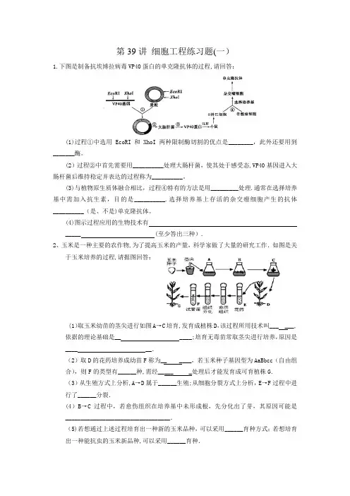 细胞工程练习题及答案