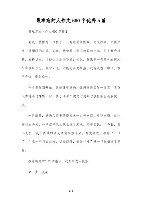 最难忘的人作文600字优秀5篇