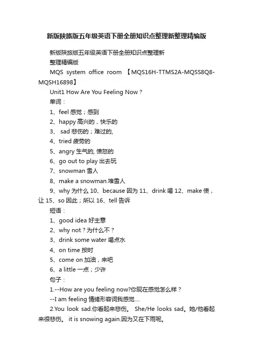 新版陕旅版五年级英语下册全册知识点整理新整理精编版