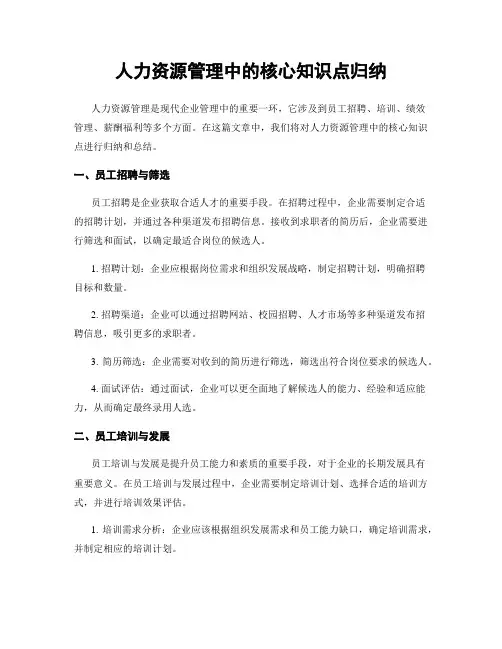 人力资源管理中的核心知识点归纳