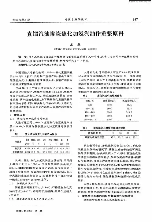 直馏汽油掺炼焦化加氢汽油作重整原料