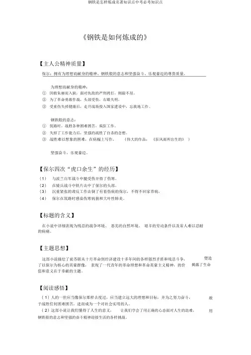 钢铁是怎样炼成名著知识点中考必考知识点