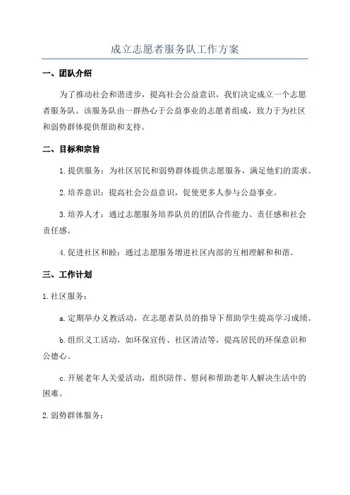 成立志愿者服务队工作方案