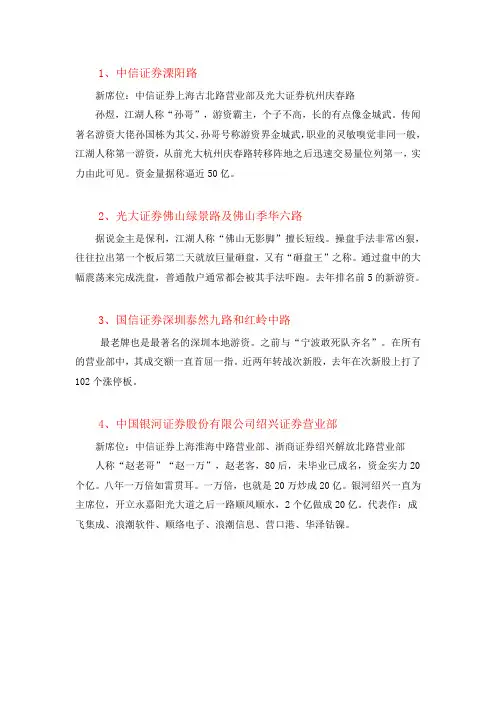 《知名游资》名单--奕弘