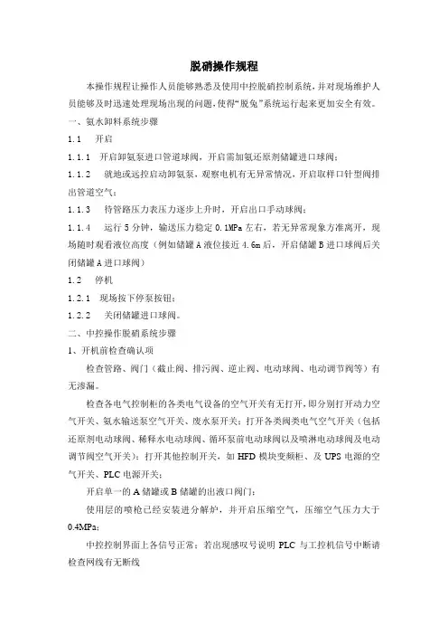 脱硝操作规程及安全注意事项