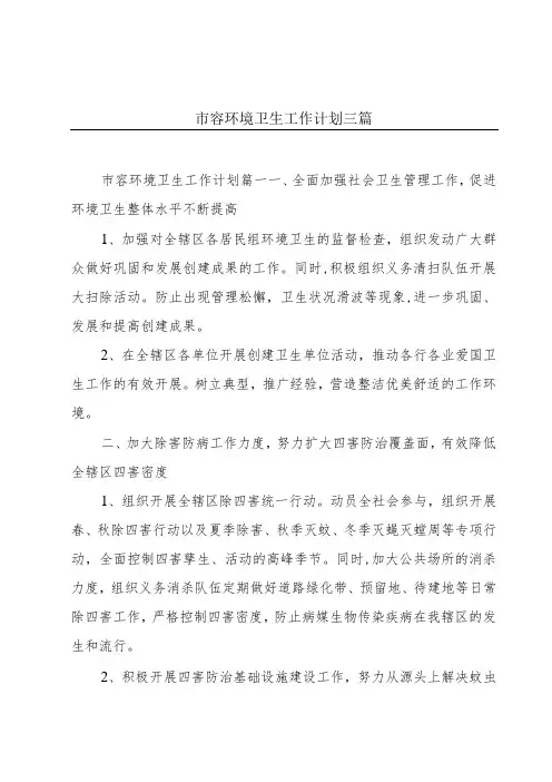 市容环境卫生工作计划三篇