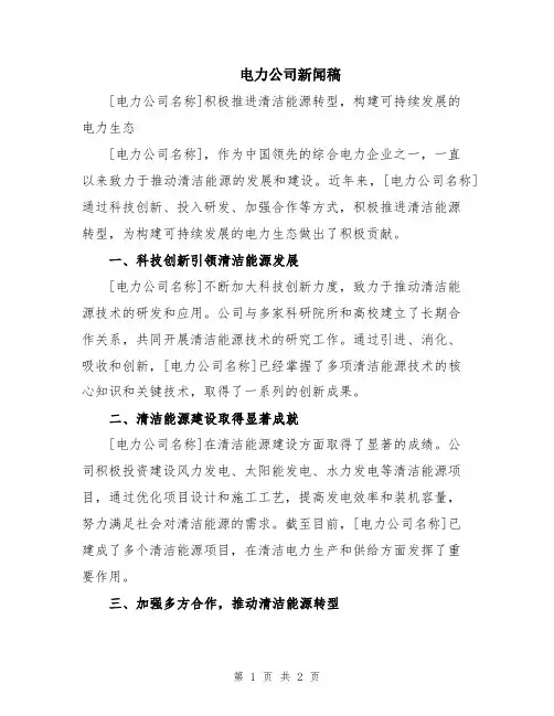 电力公司新闻稿