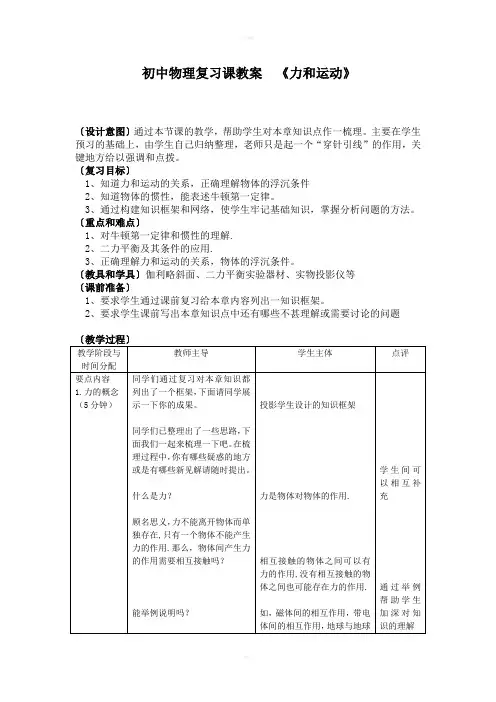 运动和力复习教案