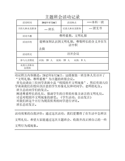 文明礼貌主题班会活动记录表