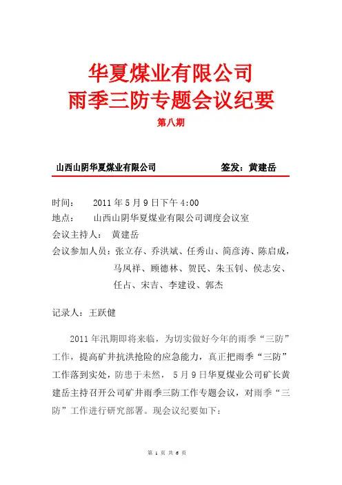 雨季三防专题会议纪要