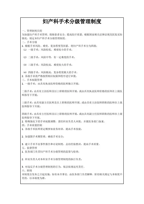 妇产科手术分级管理制度