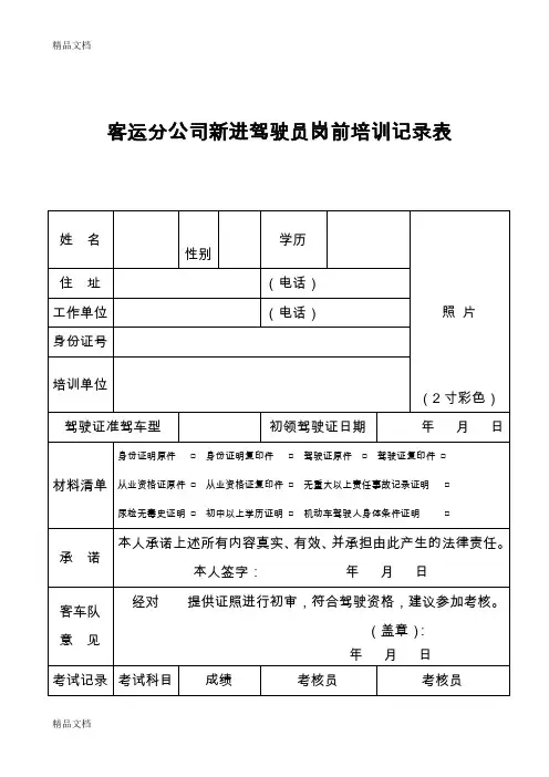 最新道路运输企业新进驾驶员岗前培训记录表