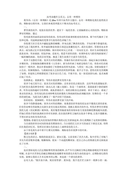 高考命题作文范文：总有一种期待