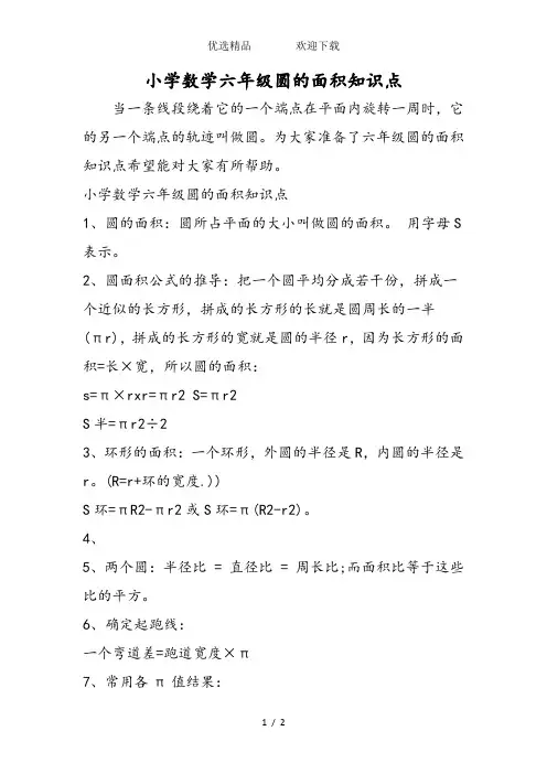 小学数学六年级圆的面积知识点