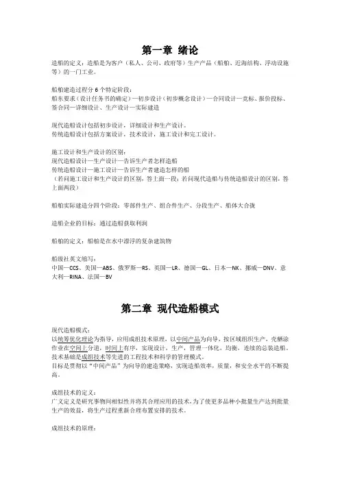 船舶建造理论与工艺 考点  全