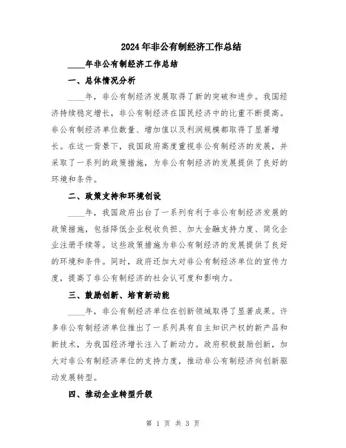2024年非公有制经济工作总结