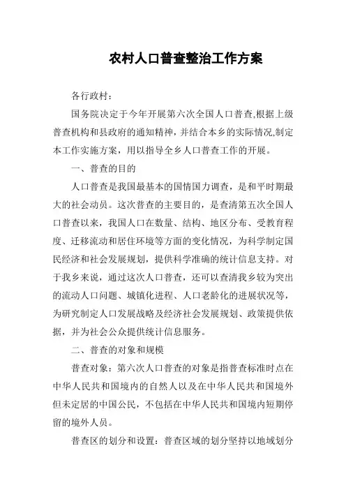 农村人口普查整治工作方案