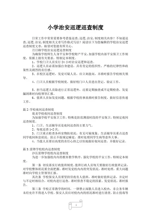 2023年小学治安巡逻巡查制度