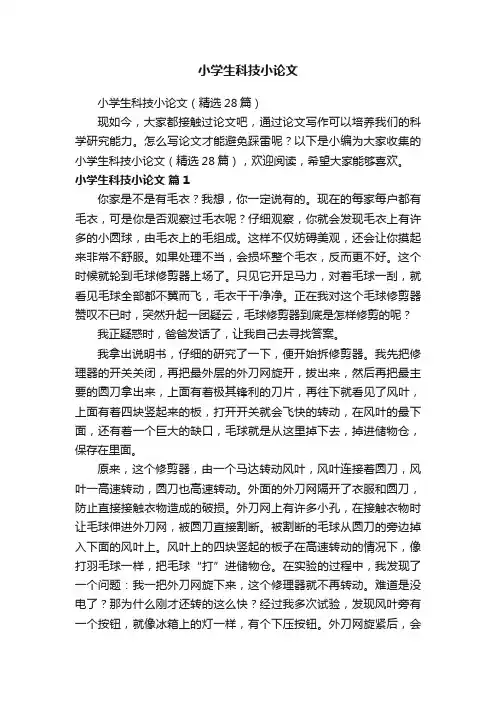 小学生科技小论文（精选28篇）