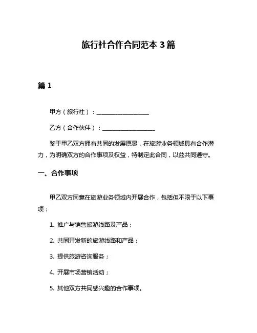 旅行社合作合同范本3篇
