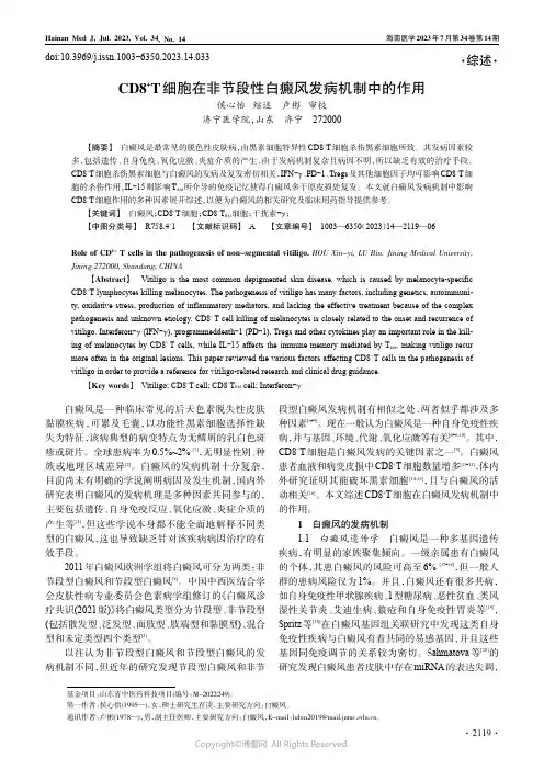 CD8+T细胞在非节段性白癜风发病机制中的作用