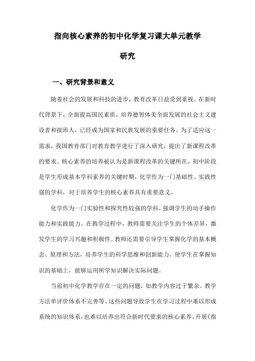 指向核心素养的初中化学复习课大单元教学研究