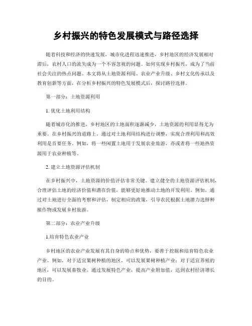 乡村振兴的特色发展模式与路径选择