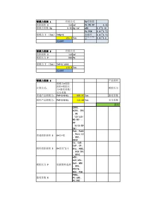 注塑模具锁模力计算-Excel版