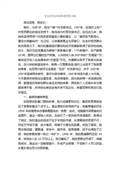 党支部书记培训班典型发言稿_发言稿_