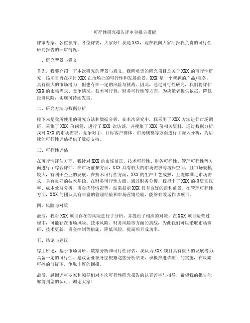 可行性研究报告评审会报告模板