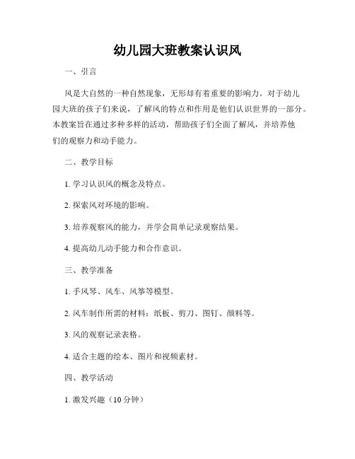 幼儿园大班教案认识风