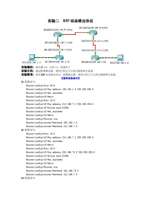 实验二  RIP动态路由协议