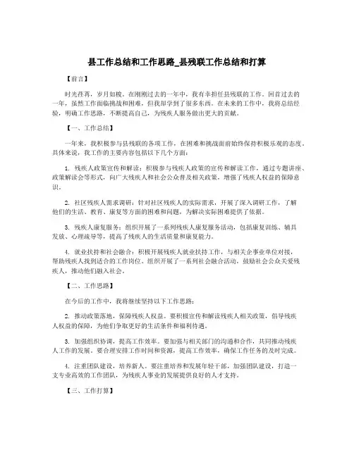 县工作总结和工作思路_县残联工作总结和打算