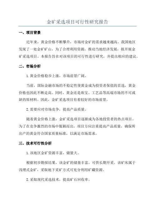 金矿采选项目可行性研究报告