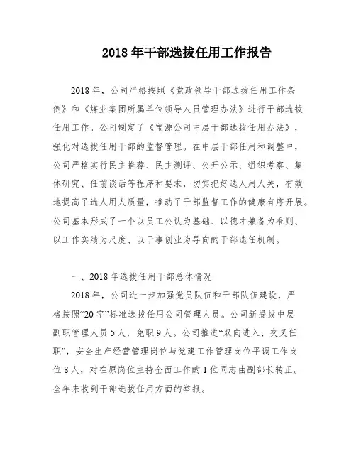 2018年干部选拔任用工作报告