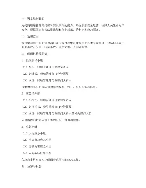 船舶管理应急预案范文模板