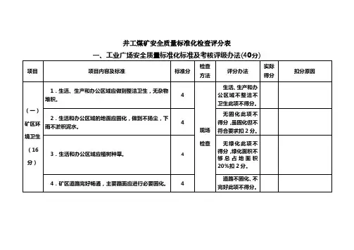 井工煤矿安全质量标准化检查评分表